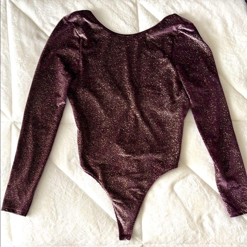 Purple Long-Sleeved Bodysuit with Textured Finish
